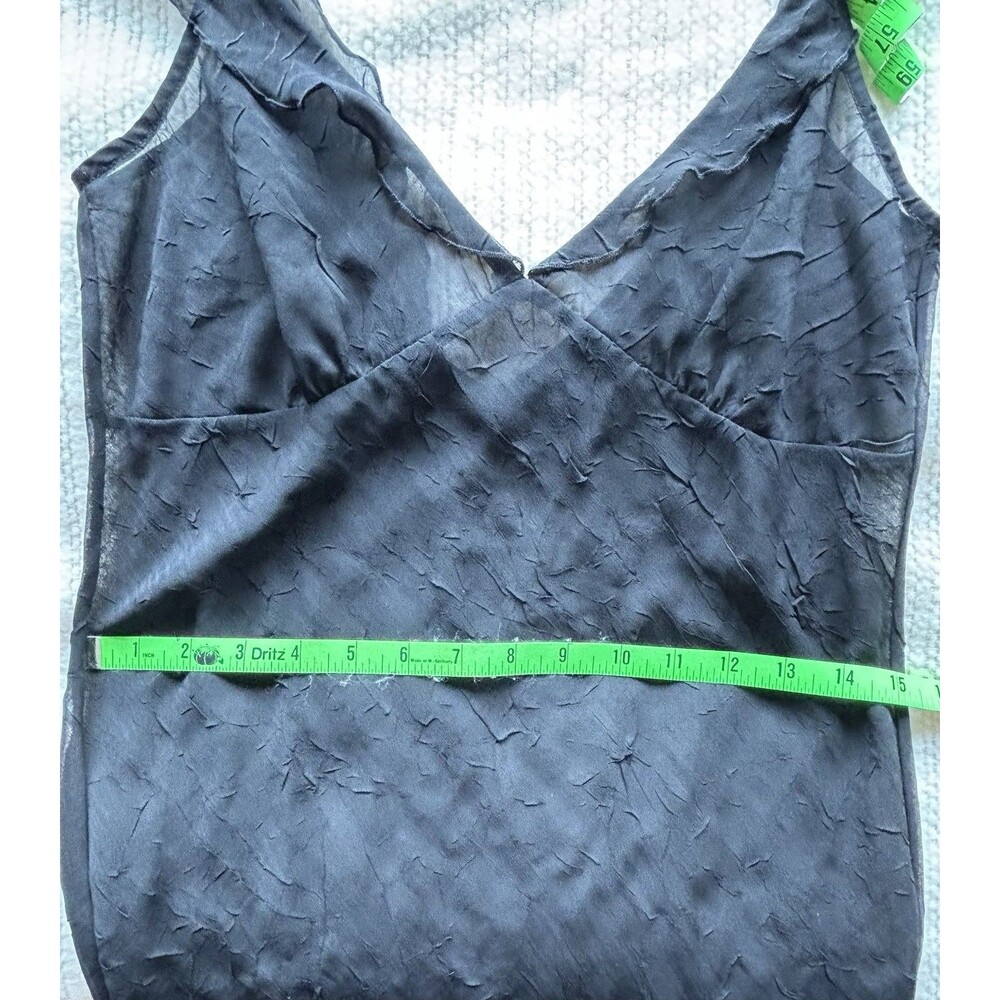 90s Y2K Crinkle Sheer Black Midi Slip Dress W/ Ruffle Fairy Whimsigoth Witchy - Picture 9 of 12